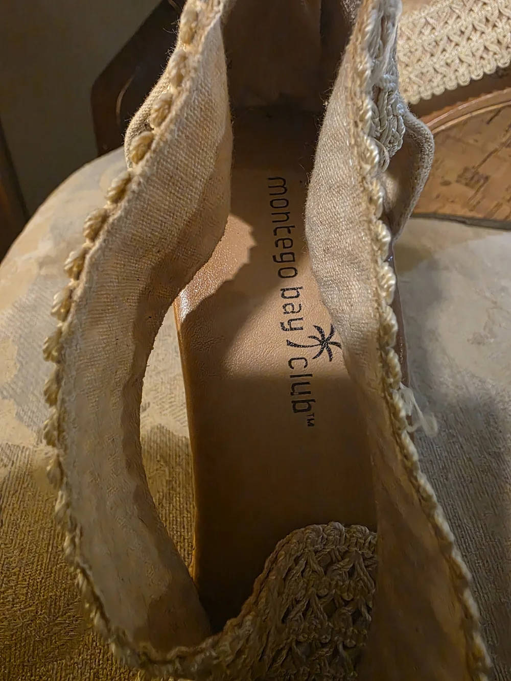 Montego Bay Club Cream Woven Espadrille Wedge Sandals